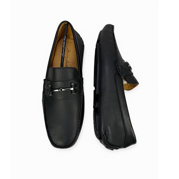 Massimo Matteo Bit Driver Loafer Mens 9.5 Black Leather Moccasin Slip On Luxury